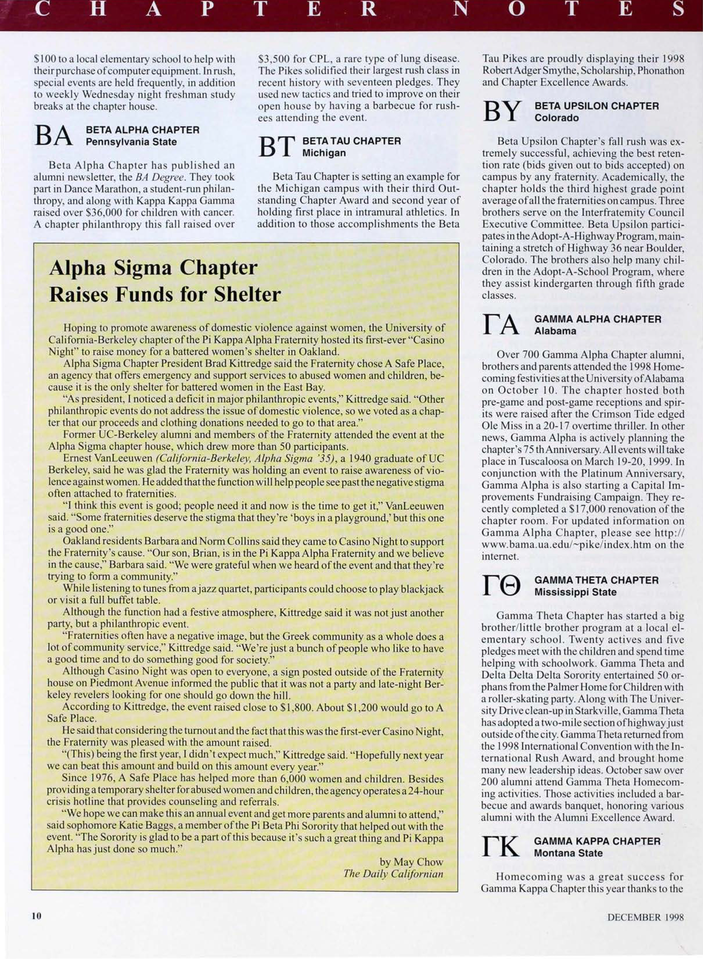 Alpha Sigma Chapter Raises Funds for Shelter